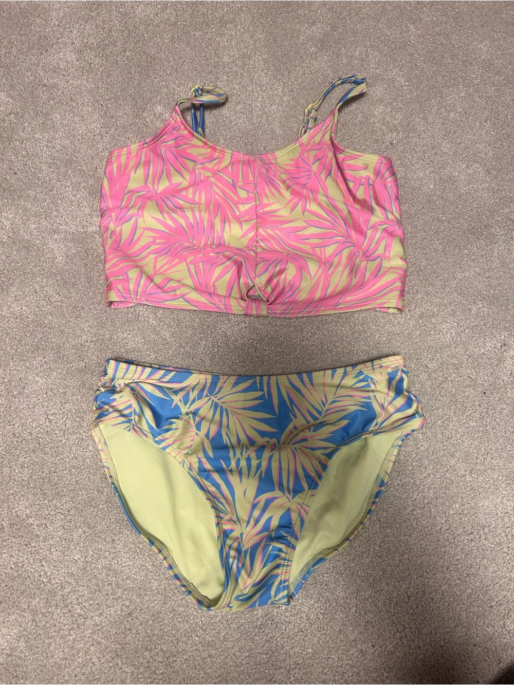art class Girls Tropical Leaf Two-Piece Bikini in Pink, Blue & Yellow